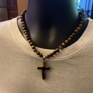 Men’s Yellow Tigers Eye Cross Necklace👁️